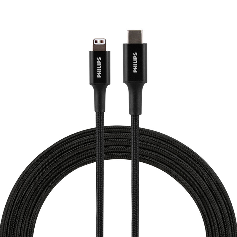 Philips Braided USB-C Charge Cable with Lightning Connector, 6', Black image number 2