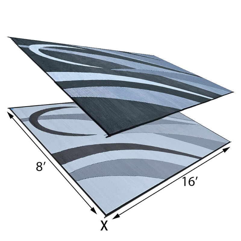 Reversible Graphic Design RV Patio Mat, 8' x 20', Black/Silver image number 9