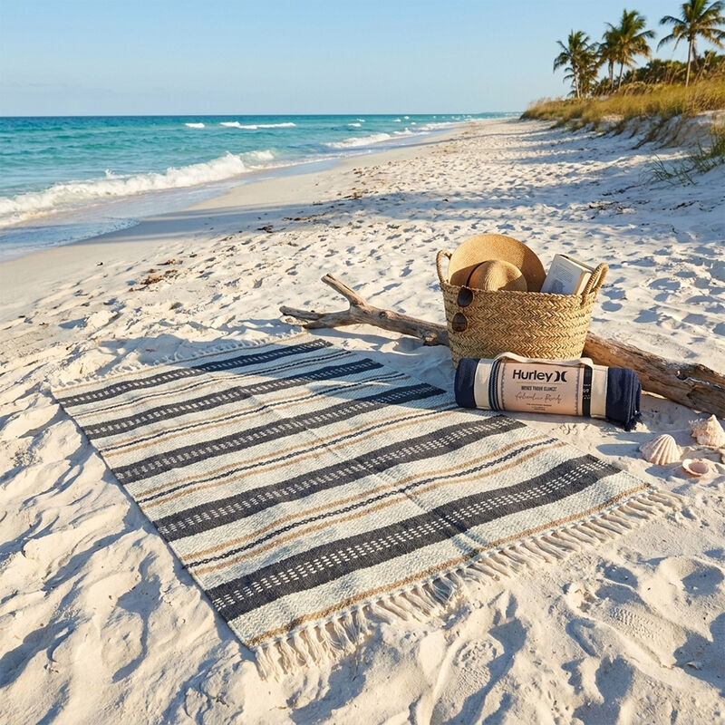 Hurley Cotton Woven Throw, White/Grey/Tan Stripe image number 4