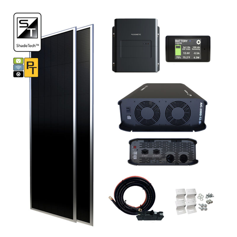 Dometic Go Power! PowerTrak Slim 200 w/200W Low Profile Solar, 30A MPPT & 2000W Inverter Charger