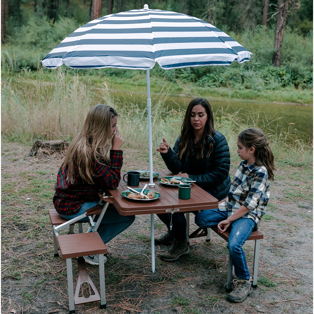 Stansport Picnic Table and Umbrella Combo, Brown