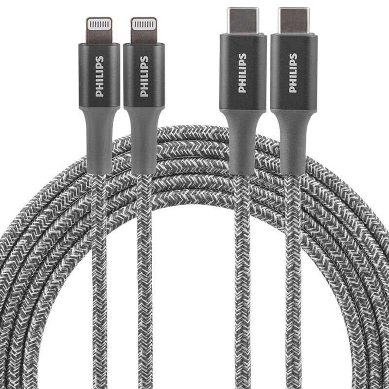 Philips 6' USB-C to Lightning Cable, Gray, 2-Pack image number 1