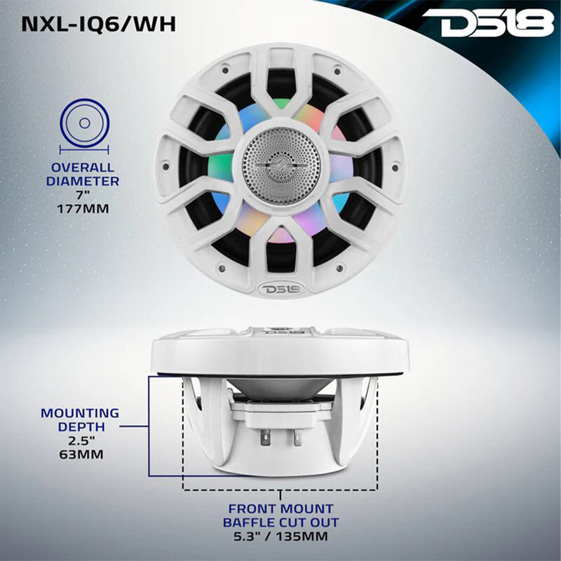 DS18 NXL-IQ6 6.5" Two-Way Coaxial Marine Speakers with LED Lights, Pair image number 7
