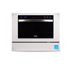 Black+Decker Countertop 6-Place Setting Dishwasher, White with Black Front