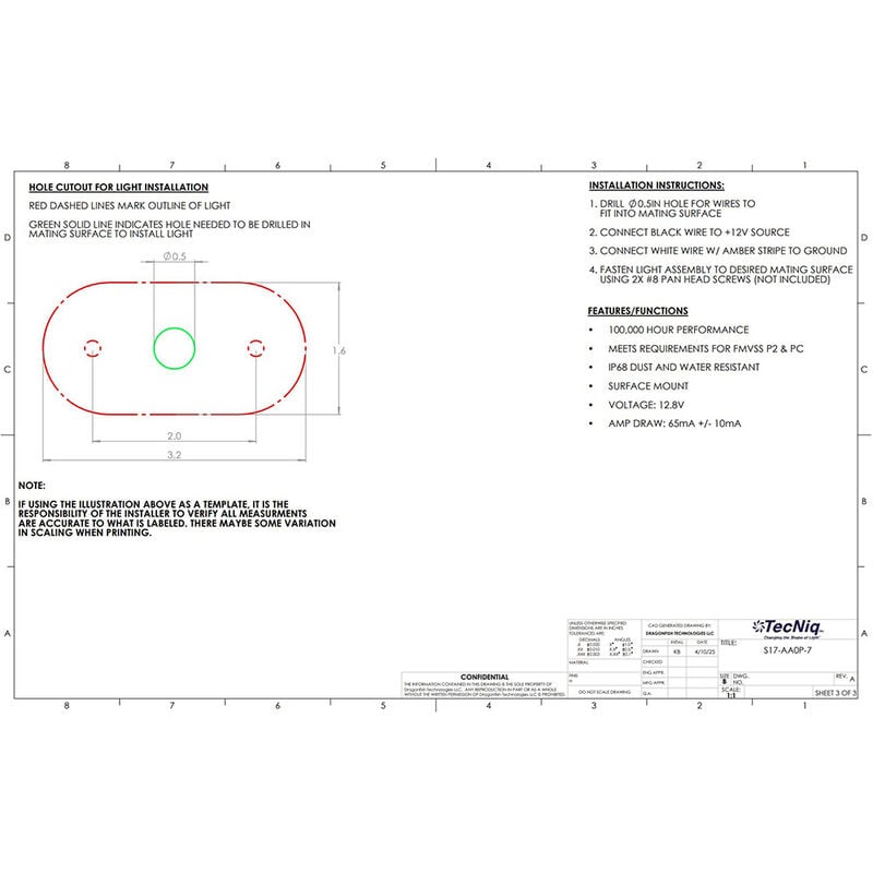 TecNiq S17 Amber PC/P2 Rated Marker Light image number 3
