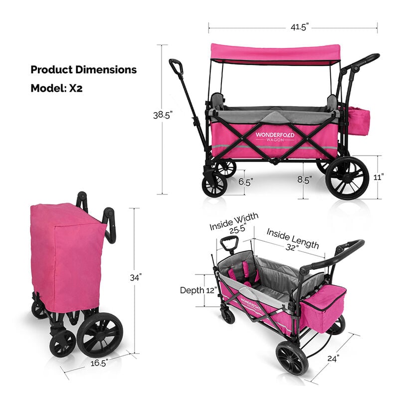 Wonderfold Outdoor X2 Push and Pull Stroller Wagon with Canopy image number 27