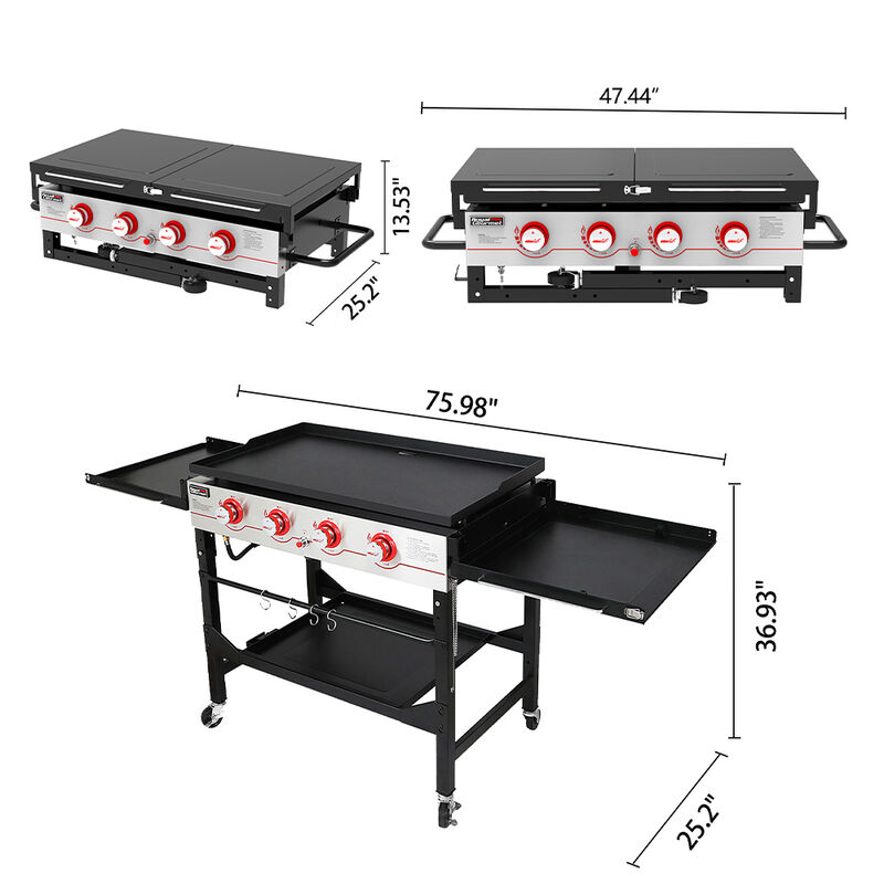 Royal Gourmet GB Series 4-Burner Gas Griddle with Latch Cover image number 11