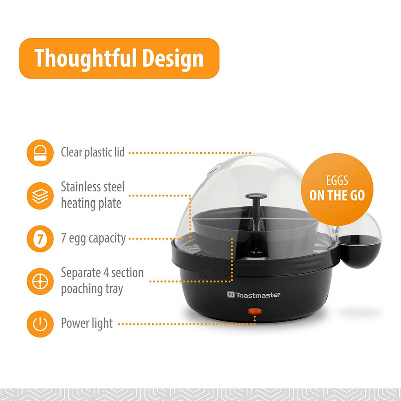 Toastmaster Black 7-Egg Cooker with Poaching Tray  image number 3