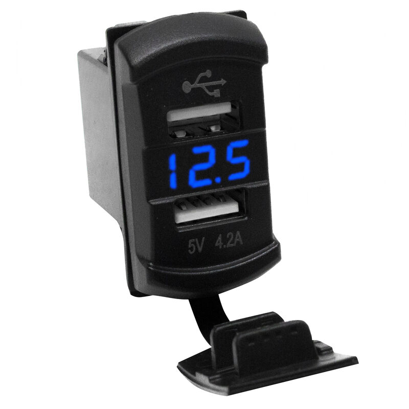 Race Sport Dual-Port USB Rocker Panel with Blue Voltmeter image number 1