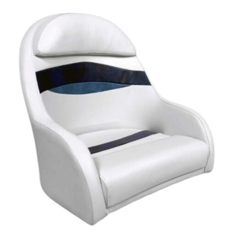Horizon Manufacturing Elite Series Pontoon Bucket Style Captain Chair - White/Navy/Blue image number 1