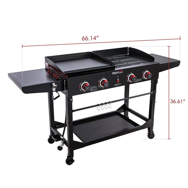 Royal Gourmet 4-Burner Portable Flat Top Gas Grill and Griddle Combo image number 4