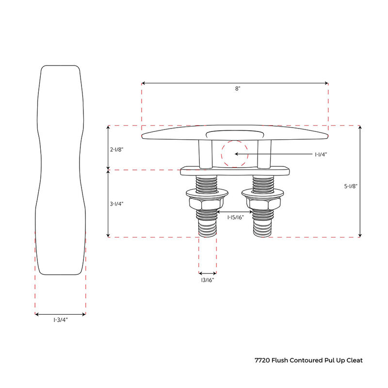 Whitecap 8" Contoured Absolute Flush Pull-Up Cleat, Each image number 3