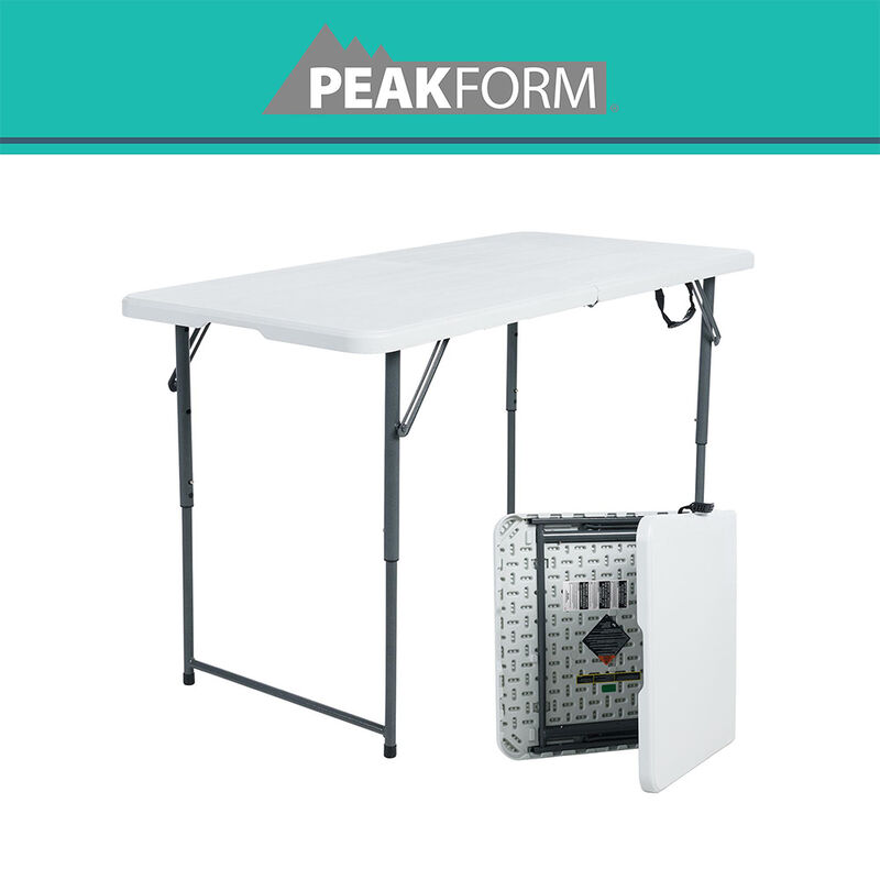 Peakform 4' Adjustable Fold-in-Half Table, White image number 2