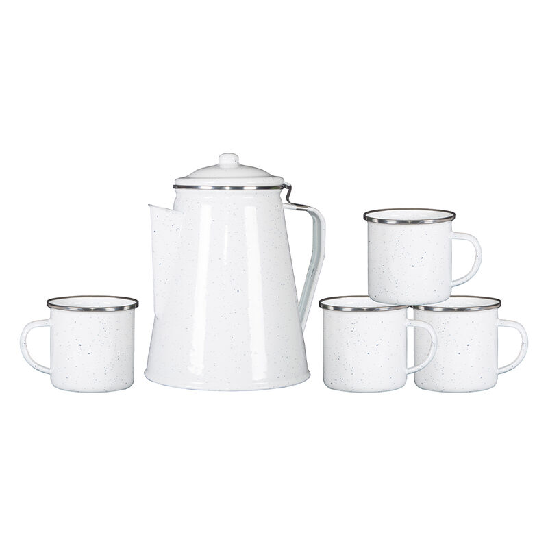 Stansport Enamel Percolator Coffee Pot and 4-Mug Set, White image number 1