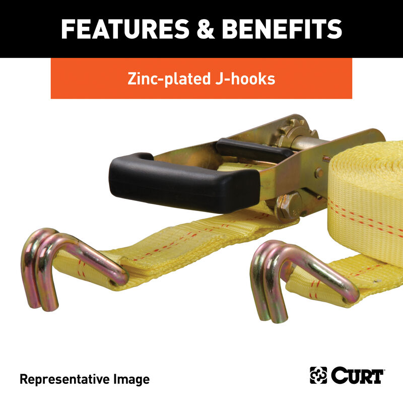 CURT 27' Yellow Cargo Strap with J-Hooks, 3,333 lbs. image number 5