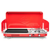 2-in-1 Portable Gas Camping Stove Burner and Griddle with Integrated Igniter and Drip Tray