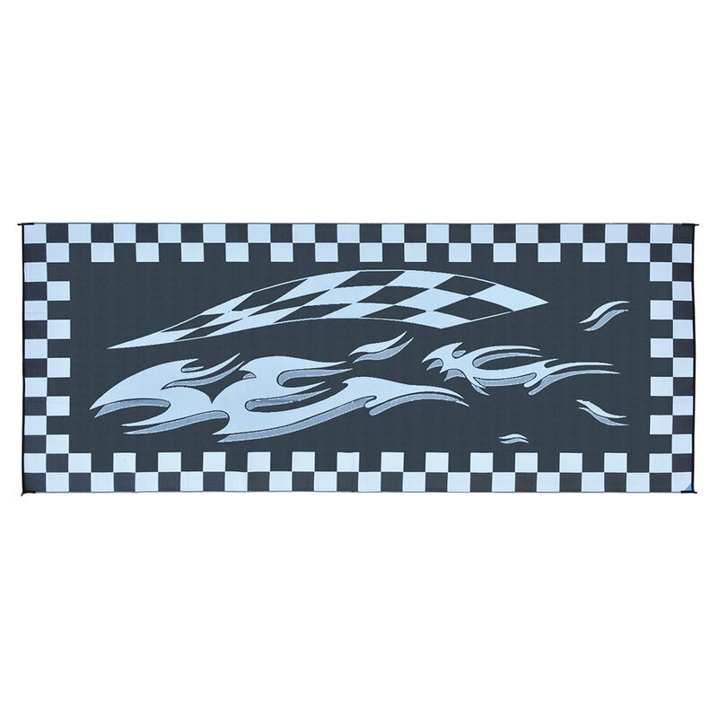 Reversible Checkered Flag Design RV Patio Mat, 8' x 20', Blue/Black image number 2