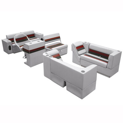 Deluxe Pontoon Furniture w/Toe Kick Base, Complete Package E, Gray/Red/Charcoal