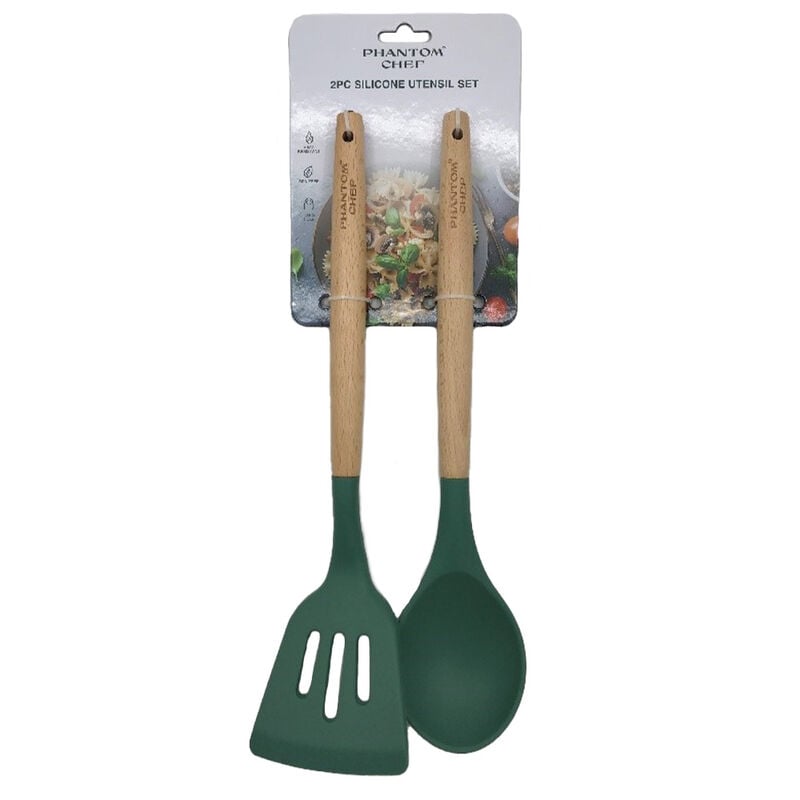 Phantom Chef Silicone Slotted Turner and Spoon Set, Green image number 2