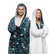 Sherpy Oversized Hoodie Blanket Reversible Sherpa Sweatshirt, Smores Print/Off White