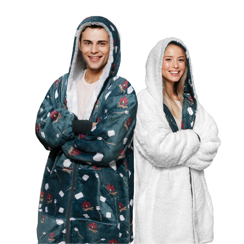 Sherpy Oversized Hoodie Blanket Reversible Sherpa Sweatshirt, Smores Print/Off White image number 1