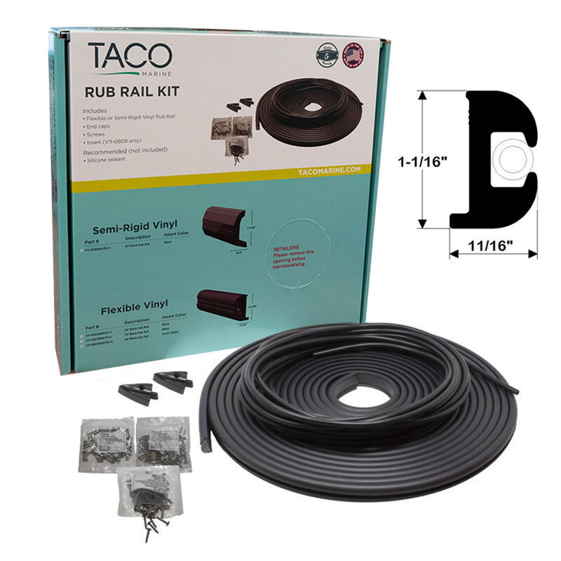 TACO Marine Flexible Rub Rail Kit, 1-1/16" X 11/16", Black with Black Insert, 50 Feet image number 1