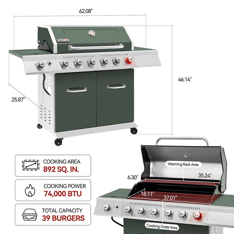 Royal Gourmet 6-Burner Propane Gas Grill with Side Burner and Sear Burner image number 15