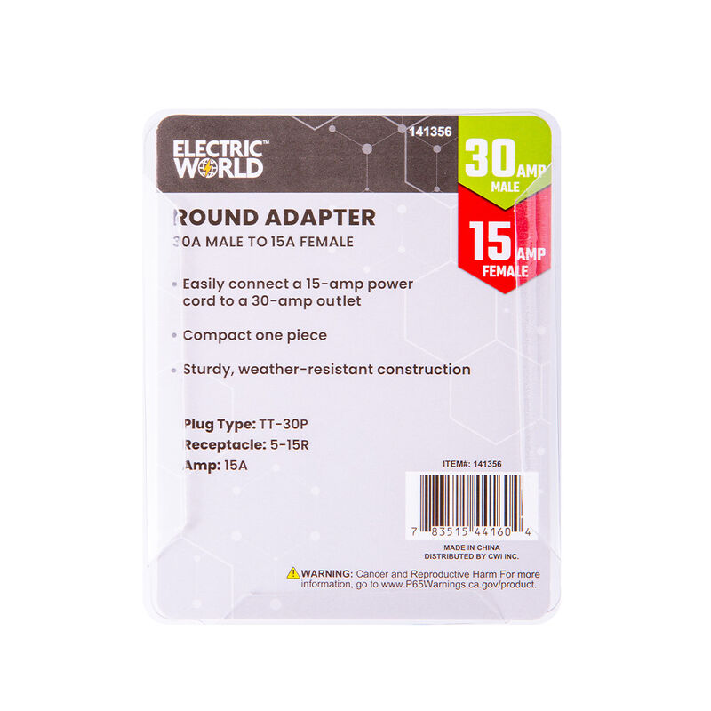 Electric World 30 Amp to 15 Amp Round Adapter image number 2