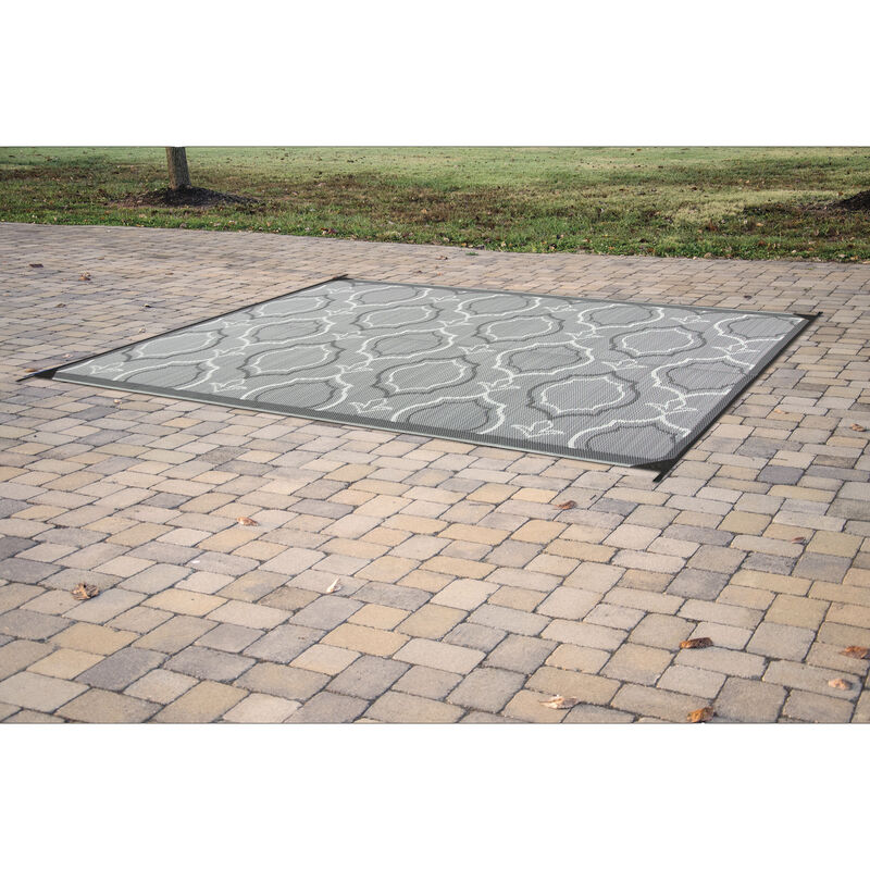 Reversible Magnolia Design RV Patio Mat, 8' x 11', Black/Gray image number 6