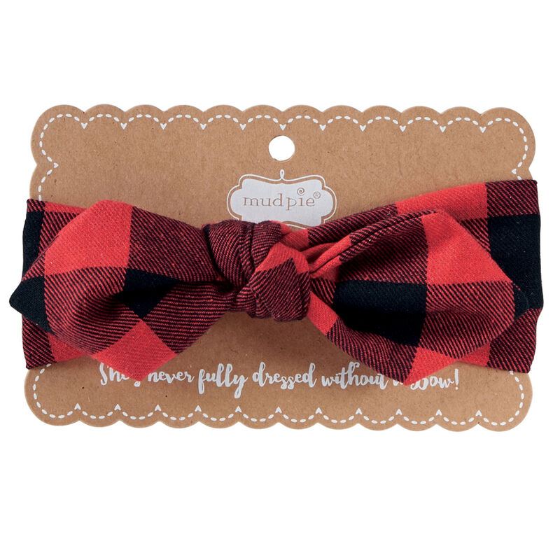 Mud Pie Girls' Buffalo Check Bow Wrap Headband In Red image number 1