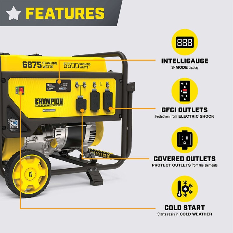 Champion 5500-Watt Portable Generator with CO Shield image number 9