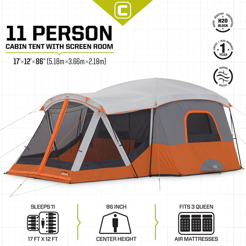 Core Equipment 11 Person Cabin Tent with Screen Room image number 9