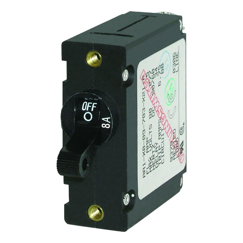 Blue Sea Circuit Breaker A-Series Toggle Switch, Single Pole, 8A, Black image number 1