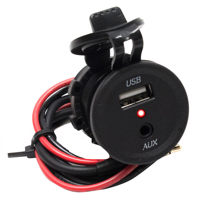 Race Sport Dual-Port Round Socket with USB & 3.5mm AUX Input image number 1