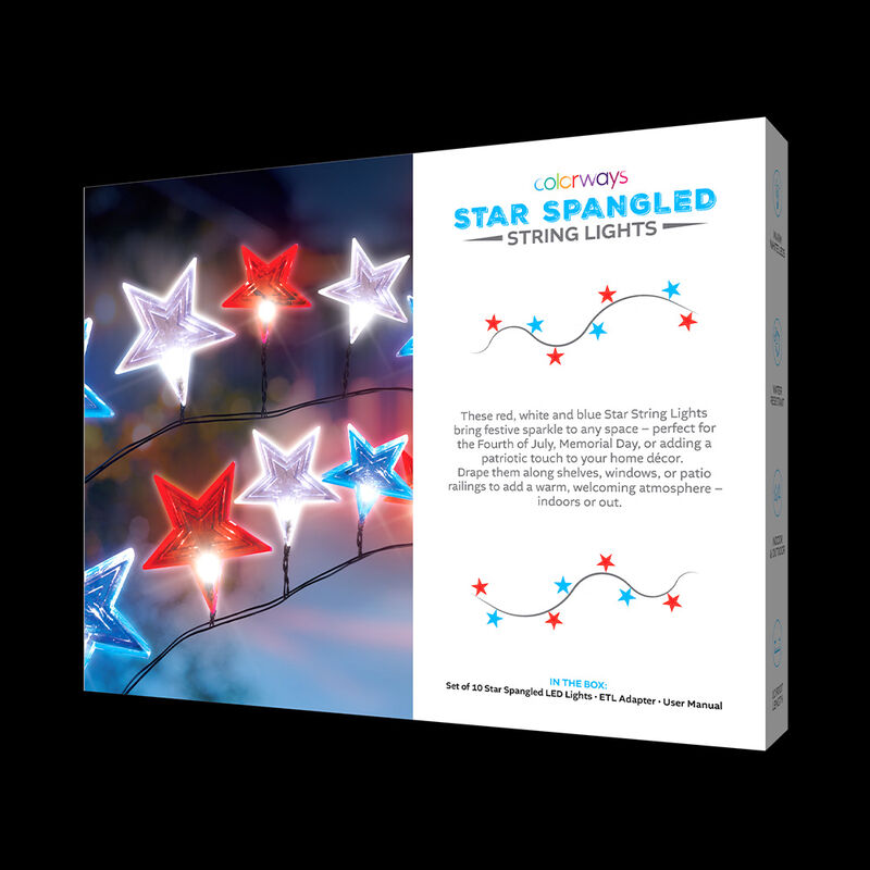 Colorways 10' Red, White, and Blue Stars LED String Light image number 4