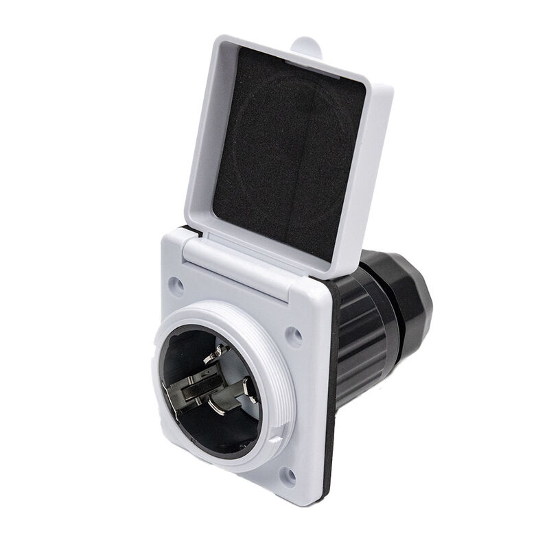 Electric World 50A RV Inlet in White w/Stainless Steel Cover