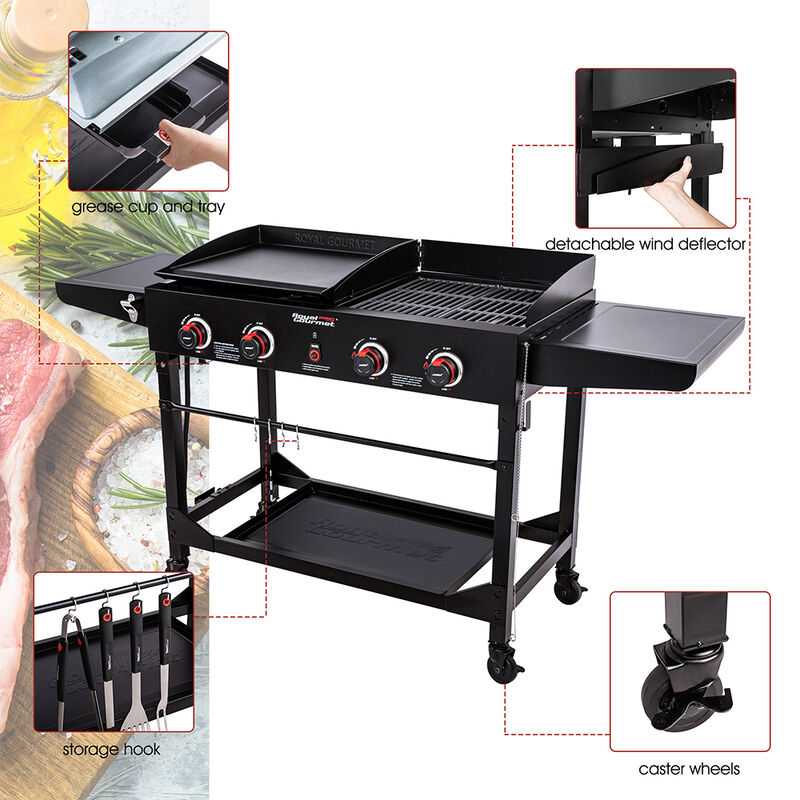 Royal Gourmet 4-Burner Portable Flat Top Gas Grill and Griddle Combo image number 7