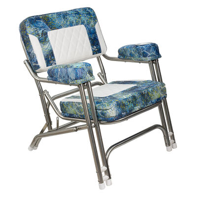 Springfield Premium Deck Chair with Stainless Steel Frame, Mossy Oak Elements Agua Coastal Shoreline