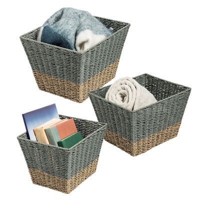 Honey Can Do Square Nesting Seagrass 2-Color Baskets – Natural/Grey, Set of 3