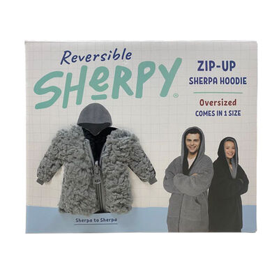 Sherpy Oversized Hoodie Blanket Reversible Sherpa Sweatshirt, Gray/Black
