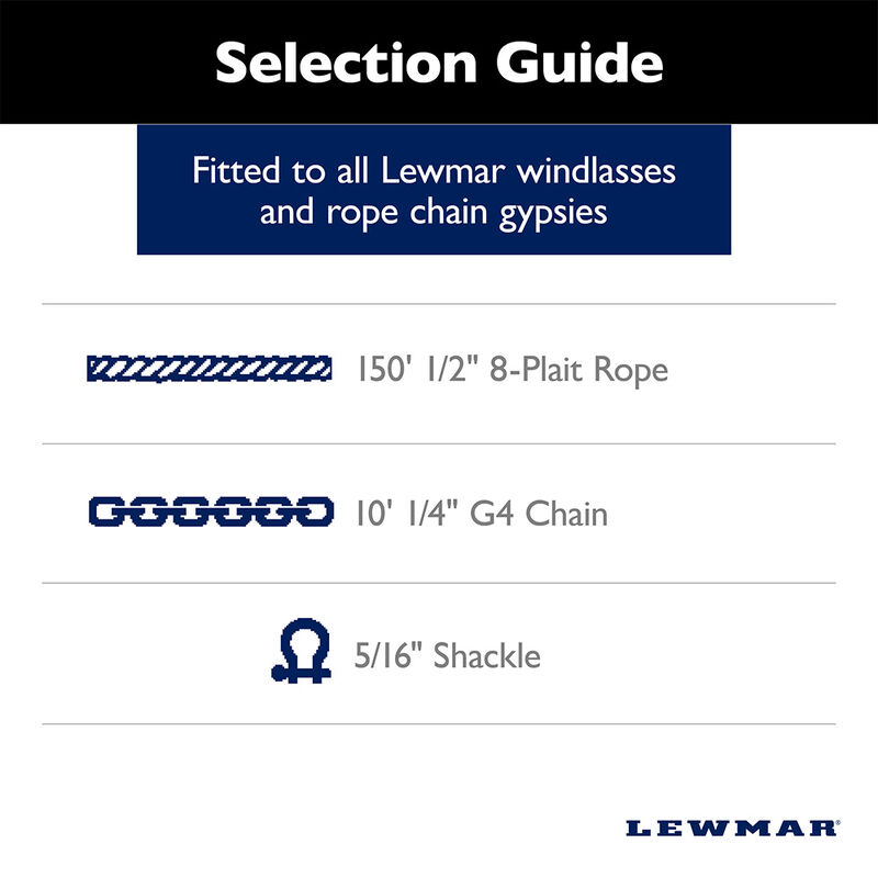 Lewmar Anchor Rode - 10' 1/4" G4 Chain, 150' 1/2" 8-Plait Rope with 5/16" Shackle image number 2