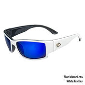 Strike King SK Plus Ouachita Sunglasses - Shiny White Frame, Blue Mirror Lens