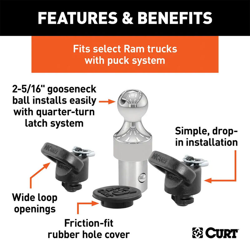 CURT 60638 OEM Puck System 2-5/16" Ball Gooseneck Kit, Ram image number 6