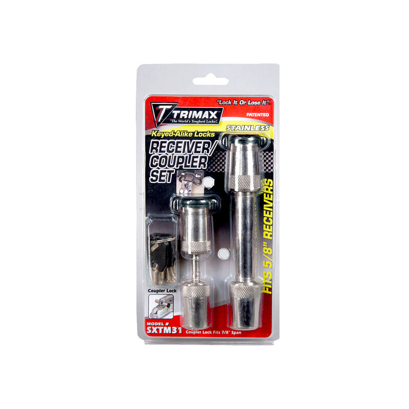 Trimax Stainless Steel Keyed-Alike Receiver Coupler Lock Set, 5/8" x 2-3/4" Receiver and 7/8" Span Coupler image number 1