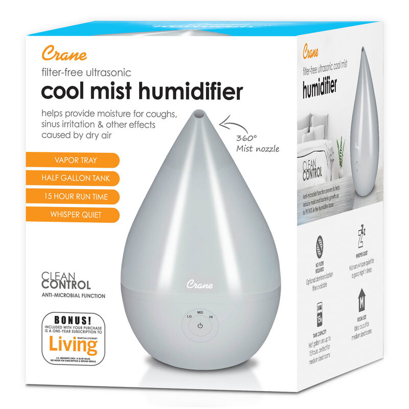 Crane Droplet Ultrasonic Cool Mist Humidifier, Gray image number 4