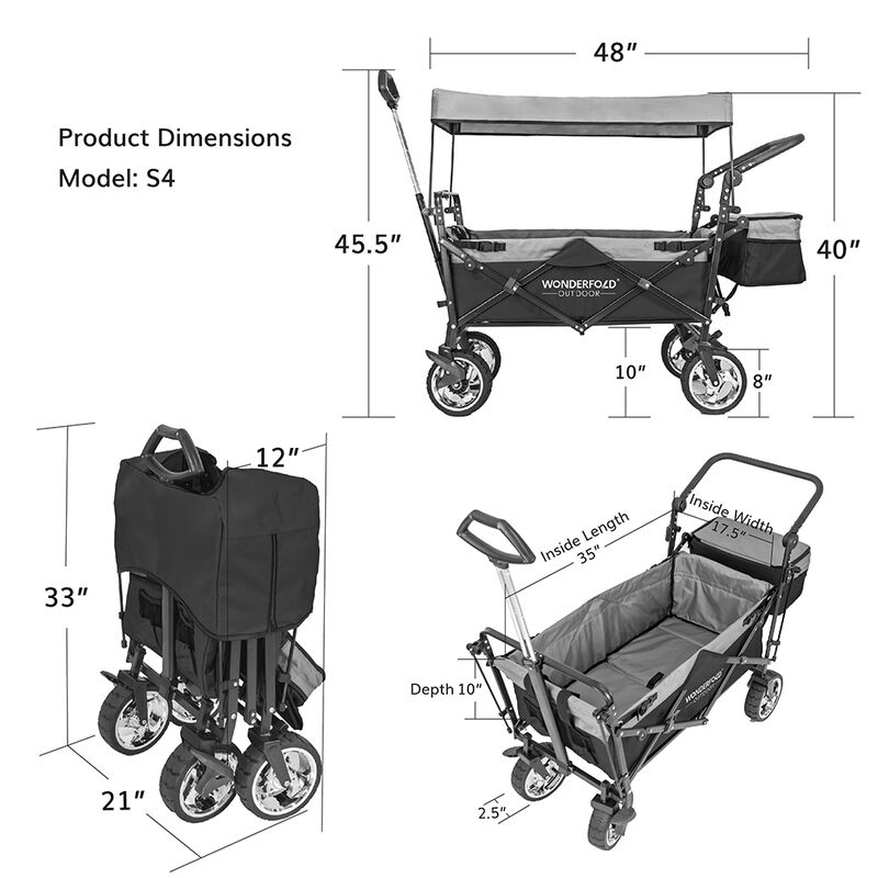 Wonderfold Outdoor S4 Push and Pull Premium Utility Folding Wagon with Canopy image number 13