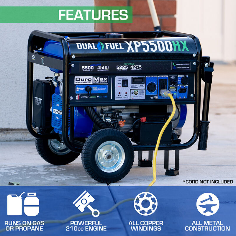 DuroMax 5,500-Watt 210cc Dual Fuel Portable Generator with CO Alert image number 2