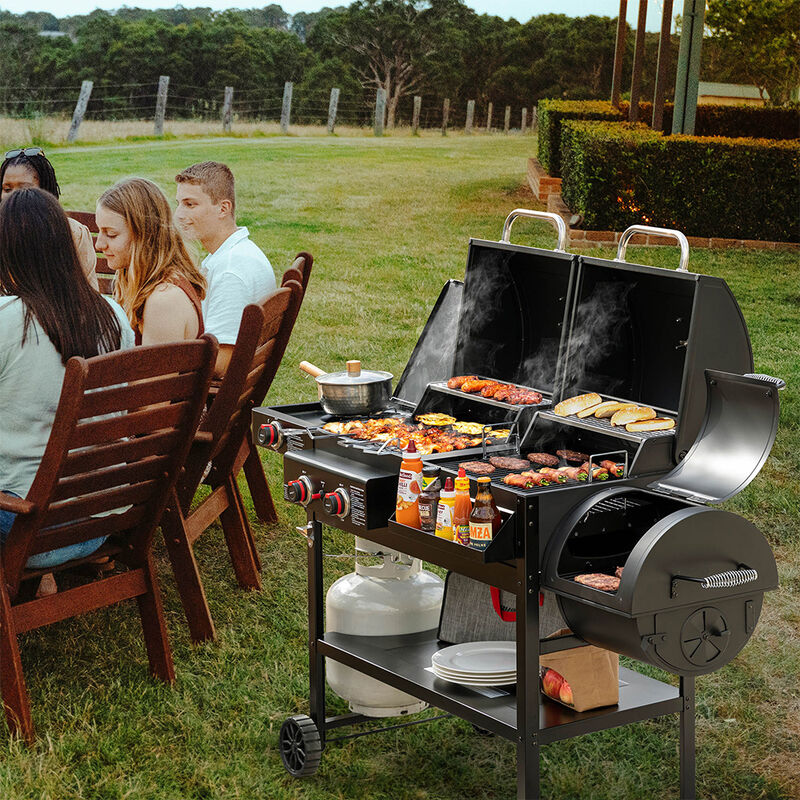 Royal Gourmet ZH3005Y 2-Burner Gas/Charcoal Grill with Offset Smoker + Side Burner image number 2