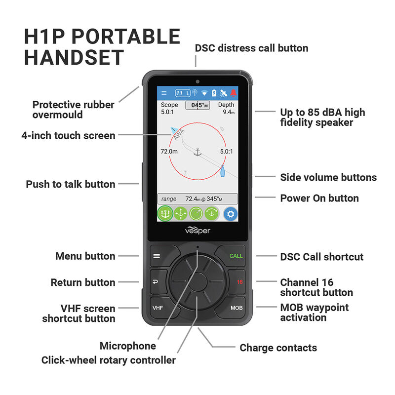 Vesper Cortex H1P Portable Wireless Handset with Charging Cradle image number 2