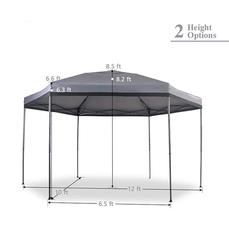 Hexagon Pop Up Canopy 12' x 10' Tent, Gray image number 4